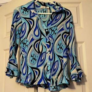 Cato, size small, scalloped sleeves and bottom blouse, paisley